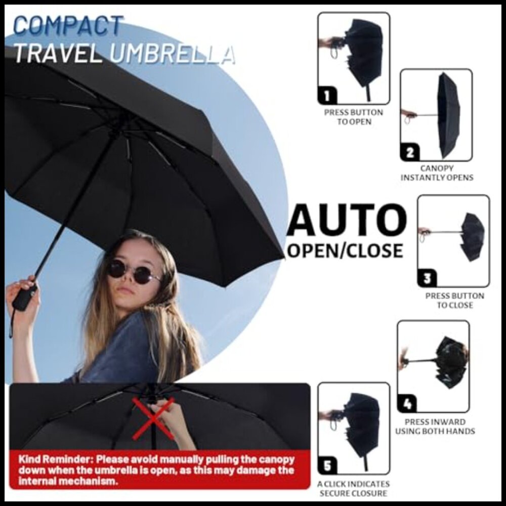 Compact Travel Umbrella Windproof Automatic Light… - image 5